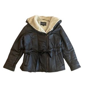 Vintage Wilson’s Chocolate Brown Leather Faux Fur Lined Coat (XL)